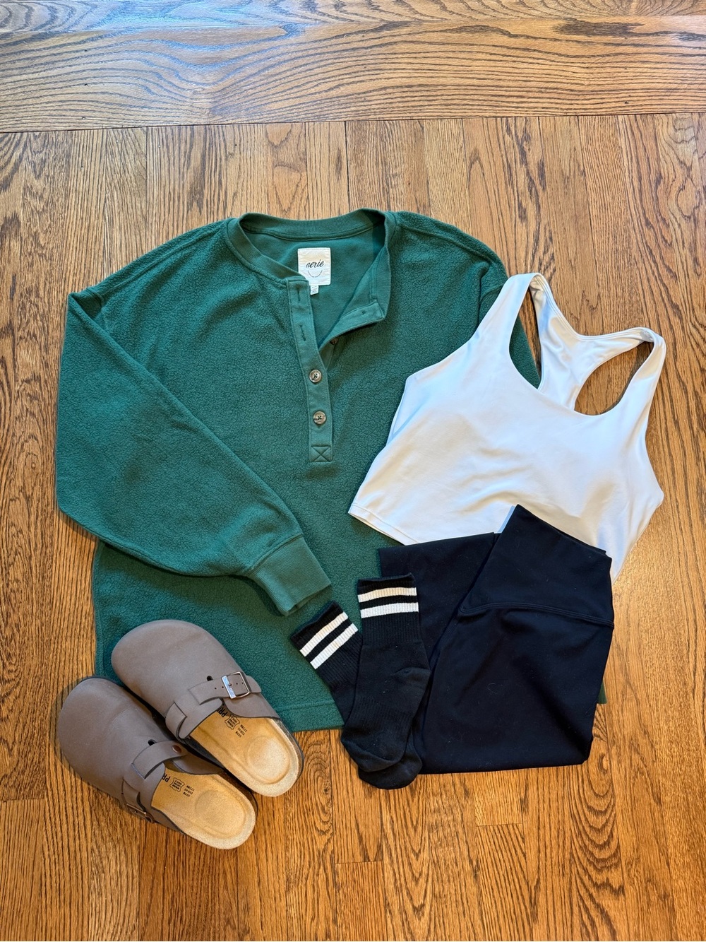 aerie Forest Green Henley Pullover Sweatshirt